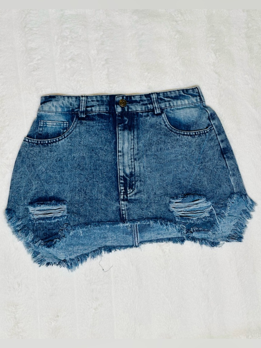 Distressed Blue Denim Mini Skirt